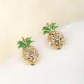 Pineapple earrings in gold plating with green enamel and white cubic zirconia accents - Pineapple Shape (141)