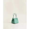 Minimalist mint green PU leather bucket bag with slim handles and lychee texture - Aqua Green