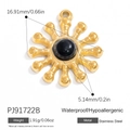 Golden sunburst pendant in stainless steel with a black round gemstone center - Black Round Gemstone Sunflower Pendant (PJ91722B)