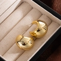 Polished golden C-shape stud earrings with minimalist teardrop design in a gift box - Gold Semicircle C-Shape