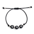 Men's black woven rope bracelet featuring three number 8 billiards beads and silver accents - Billiards