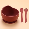 Silicone snail suction bowl set for baby self-feeding with soft spoon and fork in brick red - Snail Bowl 2-Piece Set (Bowl + Fork & Spoon) / Brick Red