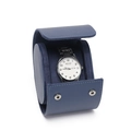 Elegant blue PU leather watch storage case with single slot and snap fastener closure - 1 Slot Cross Pattern Blue