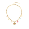 Gold stainless steel necklace featuring colorful enamel flower and butterfly charms - Colorful Flower & Butterfly Style (1#)