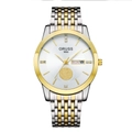 Minimalist men's waterproof quartz watch with silver and gold stainless steel mesh strap - 9-row Two-tone Strap - White Dial