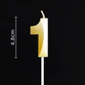 Golden number 1 birthday cake candle with plastic stick, 4.8cm height measurement - Gold Number 1