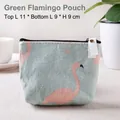 Green canvas coin purse with flamingo print and secure zipper closure, 11x9x9cm - Green Flamingo