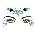 Face jewel sticker with green star and blue gems for music festivals and parties - HF-044 Blue Green Star