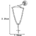 Silver stainless steel barbell earring with cross pendant and chain, 2.25cm height - Silver Cross Chain (0191-4#Silver)