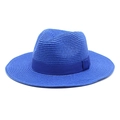 Cappello fedora in paglia intrecciata blu scuro con nastro decorativo coordinato - Stile Nastro / Blu