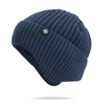 Premium navy blue rib-knitted winter beanie hat with white snowflake patch for men - Navy Blue Single Hat