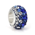 Blue and white crystal encrusted large hole spacer bead for DIY charm bracelets - Blue 1