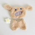 Beiges Hasenohr-Plüschoutfit für 17cm Puppen mit weicher Textur und kleinem Blumen-Accessoire - Brauner Hundeohren-Hut, Einteiler & Blumenclip Set / Passend für 17cm Puppen