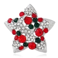 Vintage star and moon brooch with red, green and white crystals in silver finish - BR1352 White K Moon Star