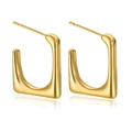Macro detail of polished gold square U-shaped earrings with minimalist geometric lines - Square U-shape Style (C005)