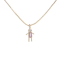 Gold-plated robot pendant charm with pink rectangle stone and clear zircon on a box chain - Boy-October
