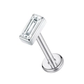 Internal thread G23 titanium stud with emerald cut clear zircon in silver finish - Silver Rectangular Single Rhinestone Style (#8) / 1.2*8mm