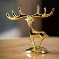 Macro view of gold deer figurine with long antlers for jewelry and ring storage - Small Standing Deer