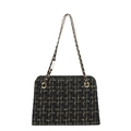 Bolso tote clásico de tweed en negro y dorado con correa de cadena y tejido a cuadros - Lana Negro