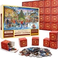 Puzzle de l'Avent de Noël avec 1008 pièces et 24 boîtes cadeaux individuelles rouges - Style sd54 (70x50cm)