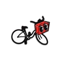 Cartoon metal enamel pin featuring a black and white bicycle with a cute red box head - Anthropomorphic Bicycle Style (QHXZ2725)