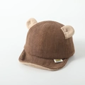 Brown corduroy baby baseball cap with plush ears and soft warm lining for winter - 1-3 Years (47-50cm) / Dark Coffee
