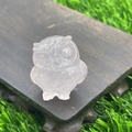 Carved rose quartz owl figurine, 3.5cm natural stone owl statue on wooden base - Rose Quartz