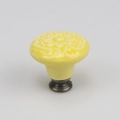 Ginger yellow ceramic drawer knob with floral embossed pattern and bronze base - High Base / Gold Yellow
