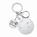 White pickleball keychain with silver engraved tag Peace Love Pickleball - White Pickleball