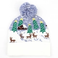 Dettagli del cappello in maglia con motivi natalizi, alberi di Natale e renne invernali - Base Blu Chiaro Baita Invernale Renna Stile Jacquard (E#)