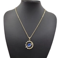 Collana alla moda con ciondolo a pianeta blu e stella luna su catena dorata - Oro