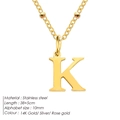 Elegant stainless steel beaded necklace with 14K gold alphabet K pendant for women - Letter K / Gold