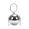 Borsa a tracolla sferica argento con effetto specchio e manico ad anello in metallo - 20x20cm / Argento