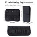 Foldable 23-slot black makeup brush organizer showing open, closed, and expanded views - 23-Hole Folding Bag (Upgraded)