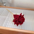 Elegant wine red velvet flower hair pin with golden metal rod and crystal accents - Rose Style (20#) / Dark Red
