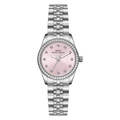 Silver steel strap watch for women with pink diamond-encrusted dial and jubilee bracelet - Silver Case Pink Dial