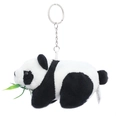 Plush panda keychain holding green bamboo leaves with metal ring on white background - 10cm Standing Panda