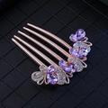 Rose gold hair comb featuring purple butterfly crystals and five-tooth design - Rose Gold Purple Butterfly Style 10