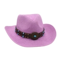 Purple woven cowboy hat with turquoise beads and vintage metal buckle on leather band - Purple