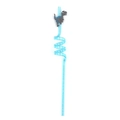 Détail de paille spirale bleue ornée d'une figurine de dinosaure 3D sur le dessus - Bleu clair