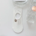 White cotton boat socks with rib knit texture and brown bear embroidery - Bear