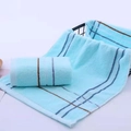 Light blue pure cotton towel with dark blue and brown stripes, fluffy soft texture - Striped Border Blue / 34*74cm