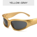 Y2K sporty cycling sunglasses with matte gold wrap frame and dark gray lenses - Golden Frame Grey Lens