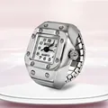 Silver cushion-shaped ring watch with screws and elastic strap for men and women - Small Square White Dial