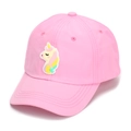 Close-up of pink girls' baseball cap featuring a cute unicorn patch and curved brim - 52-54cm / Pink