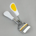 Mini recourbe-cils en acier inoxydable avec patin silicone jaune et poignée bicolore - Recourbe-cils avec Poignée Patch Blanc Jaune