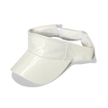 Dettaglio visiera parasole in pelle PU bianca con finitura lucida e chiusura velcro - Bianco