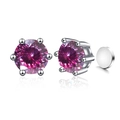 Classic six-prong S925 silver stud earrings featuring purple red cubic zirconia stones - Pink (Magnetic)