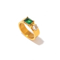 Anello placcato oro 18k con zircone verde smeraldo e cristallo rotondo trasparente - US 7 / Oro Rettangolo Gemma Verde + Zircone Rotondo (YR26_2)