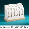 White PU leather curved necklace display stand with solid wood base, 21x9x15.5cm - PU Leather/Solid Wood / White (PU Leather)